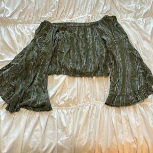 Altar’d state green cropped top off the shoulder long sleeve flowy sleeves small
